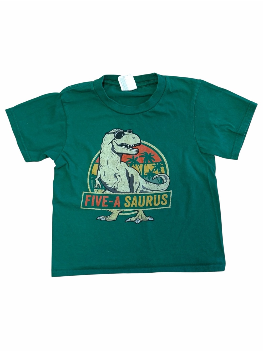 XS Five-A-Saurus Rex Green T-Rex Dinosaur Birthday Tee Graphic Print T-Shirt